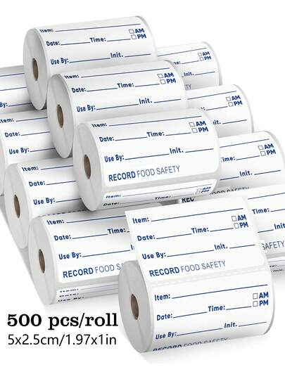500张/卷防水一次性贴纸，冰箱冷冻室食品储存日期标签，用于记录保质期，厨房PVC不干胶密封贴纸