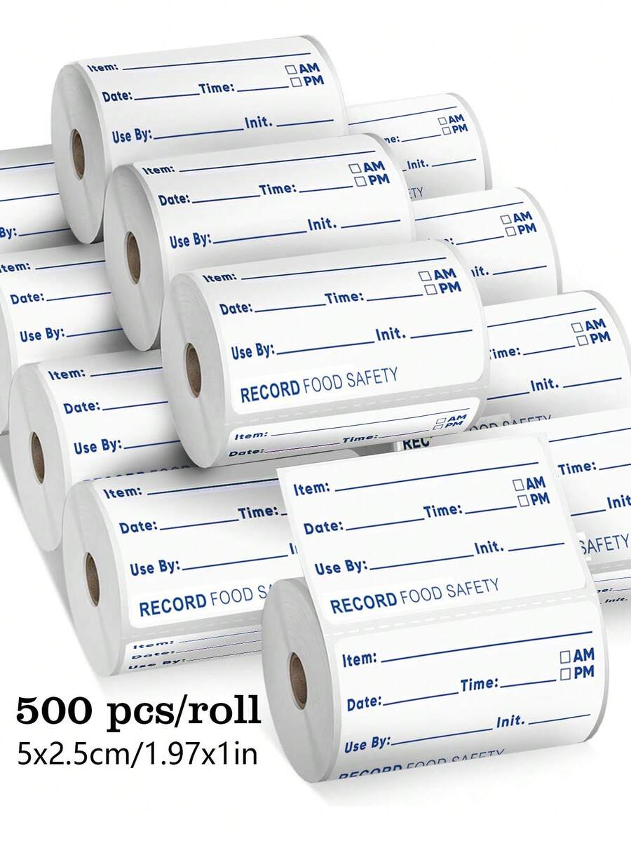 500张/卷防水一次性贴纸，冰箱冷冻室食品储存日期标签，用于记录保质期，厨房PVC不干胶密封贴纸 - 彩色 - 查看 1