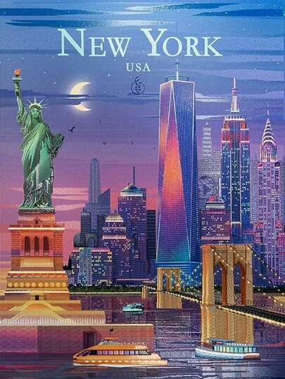 5D DIY Diamond Painting Kit - New York City Landscape, Suitable For Adult Beginners, 5D Full Round Diamond Embroidery Crystal Mosaic Craft, Ideal For Home Wall Decor, Great Gift For Family And Friends On Thanksgiving And Christmas