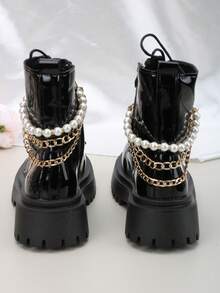 2pcs Detachable DIY Boot Decorations, Fashionable Rock Style 3-Layer Large Faux Pearl Chain Decor, Cool Accessories Chain For DIY Decoration, Party Outfit, Unisex Boots Accessories - Gold - View 5