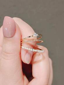 Nooxian 3pcs Set Fashionable Minimalist Elegant Sparkling Zirconia Rings For Women, Suitable For Daily Wear