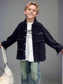 Camisa casual de corte holgado para niños y adolescentes, adecuada para uso diario, escuela y actividades al aire libre, otoño