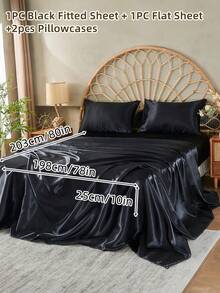 3/4pcs Satin Fitted Sheet Set, Bedding Set, Bed Sheets, Solid Color Bed Sheet Set, Mattress Cover Set, Skin-Friendly Bed Cover Set, Bedroom Decor, Meticulous Festival Gifts, Smooth And Soft Silky Sheets For Hair And Skin, Similar To Silk Bed Sheets Set For Single, Twin, Full, King And Queen Bed Sizes, Ideal Home Gift, Christmas Decoration,1pc Flat Sheet, 1pc Fitted Sheet With 1/2pcs Pillowcases, Machine Washable - Multicolor - View 16