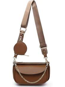 Multi Pochette Crossbody Bags For Women PU Leather Shoulder Handbag 3pcs Set-2025 - 棕色 - 查看 1