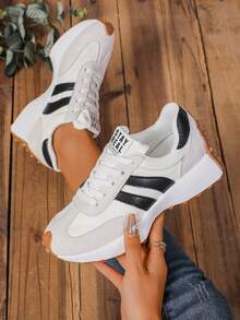 Women's Sneakers Casual Thick Sole Lace-Up Running Shoes Non-Slip Student White Shoes - White - View 2