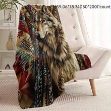 GEL HUT MUN 1pc Vintage Totem Wolf Soft Fleece Blanket - Comfortable, Multipurpose Gift For Siblings, Suitable For Bedroom, Sofa, Office, Bed, Camping And Travel - All Cozy, Soft, Warm, Durable Throw Blanket, Autumn Blanket, Plush Blanket, Blanket And Throw, Fluffy Blanket, Bedding, Sofa Throw, Soft Blanket, Decor, Room, Personalized Blanket - Multicolor - View 8