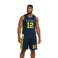 Men's Adult Sports Set: T-Shirt With Basketball Shorts - Black and Yellow Basketball - View 3