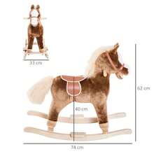 HOMCOM Kids Children Plush Rocking Horse Wooden Base Ride On Toy Rocker With Handle Grip Traditional Toy Fun Gift For Age 3+ (Brown) - Brown - View 5