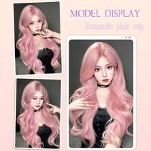 26-28 Inch Long Curly Sakura Pink Wig – Full-Cap Synthetic Fiber Rose Net Wig With Lolita-Style Side-Swept Bangs & Large Waves For A Youthful Vibe, Suitable For Halloween And Other Festive Occasions - 淺粉色 - 查看 4