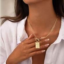 1 pieza Collar con colgante de cruz de oro y plata para mujer, collar con colgante de cruz rectangular con broche de palanca, collar con cadena de clip de papel delicado, regalo de joyería religiosa para la fe cristiana, , primera comunión, material de aleación de zinc - Etiqueta cruzada - Ver 5