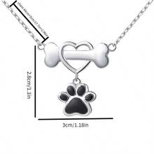 Cute Enamel Dog Bone Paw Pendant Necklace For Women Simple Collarbone Chain Necklace Girls Birthday GIfts - 銀色 - 查看 2