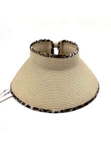 Foldable Wide-Brim Sun Hat - Leopard-Print Trim With Bow Detail, Portable Roll-Up Design Ideal For Travel/Beach/Outdoor Use, UV Protection, Women's Fashion Sports Hat, Compact Portable Hair Accessory