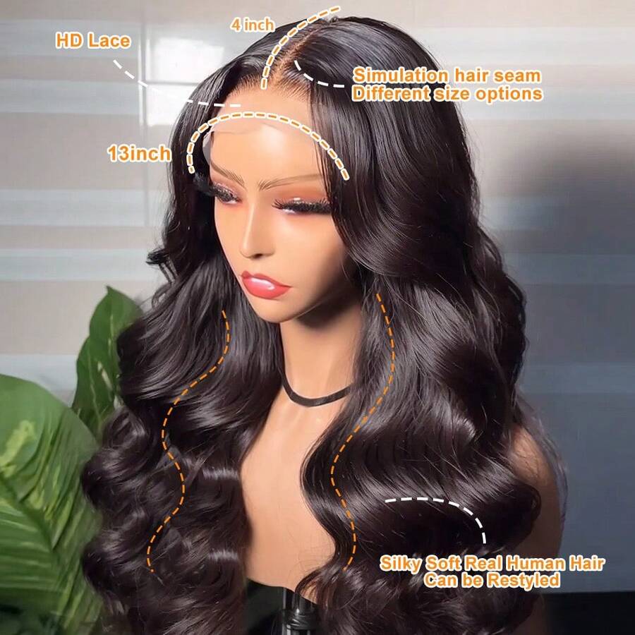 42Inch 250% Density Natural Black Color 13x4 Lace Front Wigs Human Hair Body Wave HD Lace Front Wigs Human Hair Pre Plucked With Baby Hair Natural Color Human Hair Lace Frontal Wigs For Women - Natural Black - Xem 1