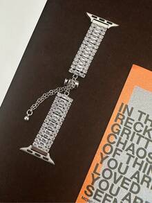 1pc Women's Girl's Square Diamond Metal Watch Bracelet Strap Compatible With Apple Watch Band 38mm 40mm 41mm 42mm 44mm 46mm 45mm 49mm Compatible With Iwatch Series Ultra 3 2 1SE 10 9 8 7 6 5 4 3 2 1 Apple Watch Accessories(Without Watch))