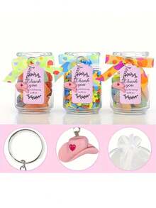 1/3/15/30 piezas Juego de llaveros de sombrero rosa lindo, incluye sombrero de vaquero rosa con corazón, cartulina rosa, bolsa de malla blanca, adecuado para hacer llaveros de regalo creativos, bolsas, colgantes, recuerdos de fiesta de cumpleaños, cumpleaños, bodas, carnavales y talla grande - Multicolor - Ver 5