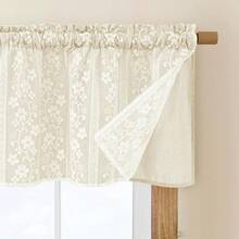 Linen Valances For Windows Double Layers Valance Curtains Farmhouse Kitchen Curtains With Lace, Short Rustic Curtain For Bathroom Window, Kitchen, Cafe, 52 X 18 Inch Rod Pocket 1 Panel, Beige - Beige52Wx18LPackof1 - View 3