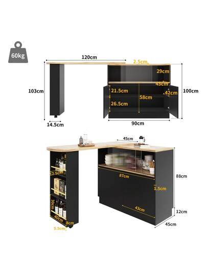 Sairedel 360° Rotating Sideboard Shelves Glass Moderne Serving Buffet 90x45x100 Cm Kitchen, Restaurant, Living Room Multifunctional Shelf, Bar Cabinet view 7