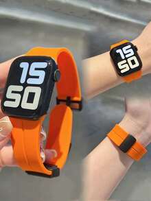 1条硅胶磁吸表带，兼容 42mm、38mm、40mm、41mm、44mm、45mm、46mm、49mm，时尚智能手表替换表带，适用于Series Ultra2、Ultra SE2、SE 11、10、9、8、7、6、5、4、3、2、1，可作为学生返校礼物 - 橘色 - 查看 5