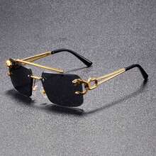 Retro Chic European & American Double Bridge Rimless Fashion Glasses, Unisex Fashion Metal Leopard Decor Contrast Color Elegant Vintage, Lightweight & Transparent, Suitable For All Seasons