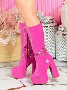 Women Mid-Calf Boots - Hot Pink - View 4
