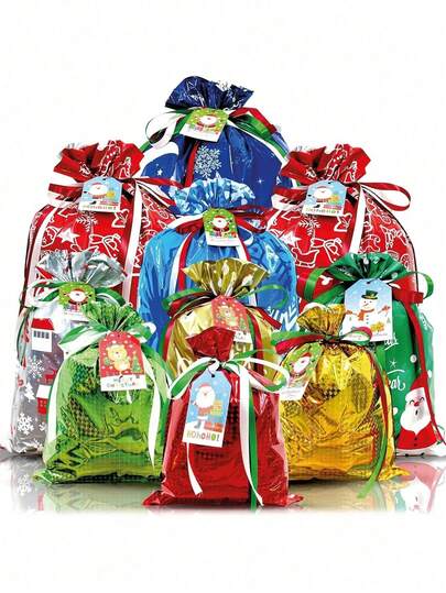 88 st. julklappspåsar, presentpåsar i blandade storlekar för julklappar, julpåsar små medelstora stora jumbo för presentinslagning, julklappspåsar med etiketter och band, julfesttillbehör (38 st. förpackningspåsar + 50 st. etiketter + 3 rullar band i rött, grönt och vitt) Juldekorationer Vinterrumsdekoration Juldekorationer Hem Julklappar Juldekoration