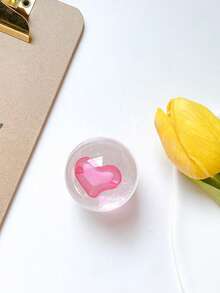 1 pieza Soporte de teléfono con bola de cristal con forma de corazón y cojín de aire, soporte de escritorio minimalista y único con forma de corazón, soporte deslizante de teléfono compatible con iPhone, teléfonos Android, regalo para cumpleaños, familia y amigos, accesorio de teléfono con agarre de empuje y tracción