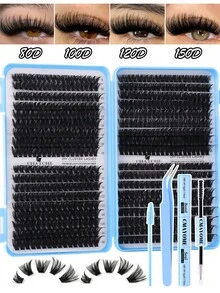 648/666/720pcs D-Curl Fluffy False Eyelashes Set, Includes Beginner-Friendly Eyelash Tutorial, Thick & Voluminous DIY Segmented False Lashes, With Glue, Sealant, Tweezers, Lash Brush, Magnifies Eyes, Lightweight & Reusable, Large Capacity Individual Lashes Set, Soft & Natural Mixed Lashes, Create 3D Dimensional Eye Makeup, For Home DIY, Travel, Daily Commute, Evening Party, Wedding Bride Makeup, Etc. - Multicolor - View 6