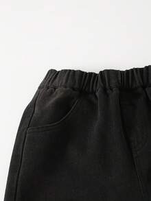 2pcs/Set Casual Fashion Street Style Letter Print Pocket Zip Up Denim Jacket And Straight Leg Denim Pants For Teenage Girls