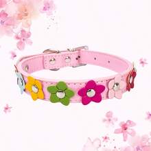 Collar de perro con estampado floral rosa - Soporte de etiqueta de identificación de PU, hebilla de metal ajustable, collar lindo para perros pequeños y medianos - Atuendo para fiesta de cumpleaños, paseos diarios (Patrones florales multicolor), Mascotas conscientes de la moda