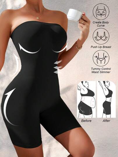 Women Seamless Sleeveless Shapewear Jumpsuit, Tummy Control, Backless, Strapless Shaping Slip