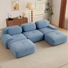 81.8"/117.3"/152.7" Modular Sectional Sofa, Corduroy Boneless Sofa With Deep Seat And Button Tufted Cushions, Comfy Cloud Sectional Loveseat Couches For Living Room Bedroom, No Assembly - 藍色 - 查看 18