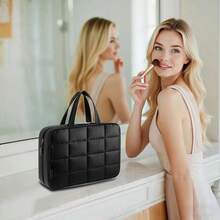 Travel Toiletry Bag With Jewelry Organizer, Hanging Travel Bag For Toiletries, Puffy Makeup Cosmetic Bag Organizer, Carry-On Travel Accessories Essentials - 黑色 - 查看 11