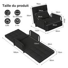 Rosahqnda Sofá de suelo plegable, sofá cama 2 en 1 con función de dormir y respaldo ajustable en 5 niveles, sofá de invitados, sofá de salón, sofá cama tapizado para sala de estar, dormitorio, salón, balcón - Negro - Ver 7