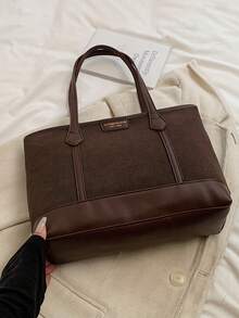 1个大容量麂皮PU底手提包，简约休闲风格，时尚潮流，酒红色热销单品，适合约会、聚会、上学、通勤和日常使用，秋冬季新款畅销单肩手提包 - 咖啡棕 - 查看 4