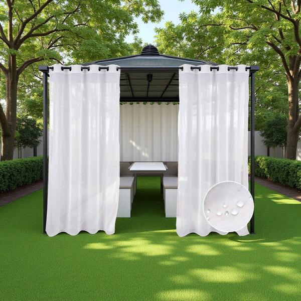 2 PC Outdoor Curtains For Patio - White Translucent Curtains, Effectively Isolate Privacy, Outdoor Waterproof Curtains, Indoor Outdoor Curtains For Living Room, Gazebo, Porch, Balcony, Swimming Pool, W52 X L96