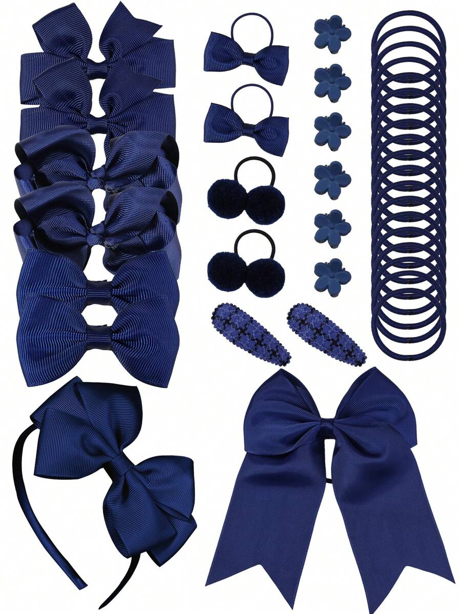 63 pièces Ensemble d'accessoires pour cheveux ton bleu pour enfants et adolescents, comprenant des bandeaux, pinces à cheveux, élastiques - convient pour un usage quotidien