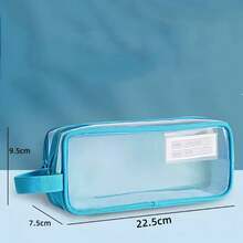 Clear Mesh Type 2 Compartment Pencil Case Pen Pouch, Grid Makeup Cosmetics Storage Bag With Handle, Transparent Marker Organizer Office Business Travel Student Back To School, Pencil Pouch, School Bag