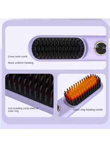 Cordless Hair Straightener Brush-Portable Straightening Comb, 2000mAh Batt, Plasma Tech, 9 Temp-Settings & LED Display, For Travel & Home Battery Capacity 2000mAh