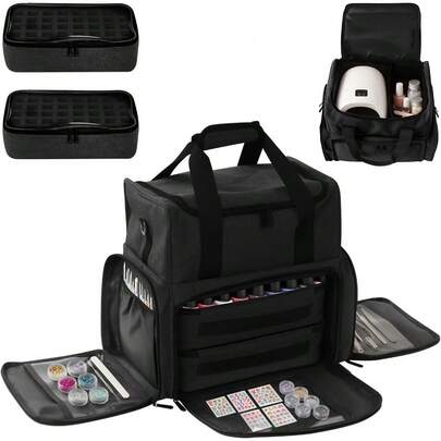 Shoze Nail Polish Organizer Bag Double Layer Make Up Case Portable Travel Makeup Bag Cosmetic Storage Bag Vanity For Nail Polish Bottles Nail Lamp Tools Accessories (Gery, X Large (80 Bottles))