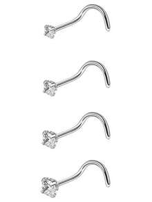 4pcs 1.5/2/2.5/3mm Sparkling Cubic Zirconia Nose Piercing Jewelry Nose Studs, I L S Shape Bone Nose Ear Piercing Jewelry