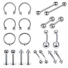 20pcs Stainless Steel Eyebrow Studs, Tongue Studs, Lip Studs, Nose Rings, Nose Hoops, Earrings, Y2K Body Piercing Jewelry Set