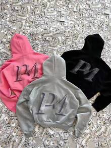 Men's Hip Hop Street Zip Hoodie - Relaxed Fit, Bold "P" Print And Dollar Graphic, Y2K Hoodie - màu đen - Xem 6