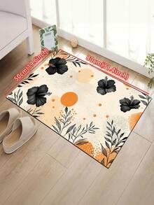 1pc Vintage Floral Pattern Doormat, Modern Minimalist Black White Orange Design Quick Drying Water Absorbent Outdoor Rug, Indoor Entrance Small Carpet, Outdoor Doormat, Bathroom, Laundry Room, Bathroom Entrance, Sink Front, Shower Room And Party Carpet, Bathroom Decor, Bathroom Mat, Bathroom Accessories, Machine Washable Shower Mat Doormat, Suitable For Living Room, Bedroom, Kitchen And Various Scenes At The Entrance, Party, Holiday, Gift, Dinner