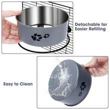 Supet 2pcs 5.5in + 6.3in Stainless Steel Hanging Multi-Function Stand, Cat Dog Bowl, Pet Cage Accessories, Food Bowl, Water Dispenser