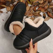 Women's Suede Shearling, Warm Snow Boots, Memory Foam Room Slippers - Black1 - View 3