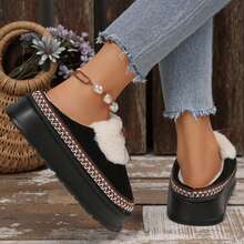 Womens Slippers Winter - Thick Flat Suede Shearling Shoes: Warm & Comfy Snow Shoes With Thick Soles, Short Boots Casual For Women - 黑色1 - 查看 10