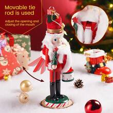 1pc Santa Claus Nutcracker Doll Soldier Christmas Ornament Xmas Gift Handcraft Nutcracker Puppet Statue Home Office Decoration - Red - View 3