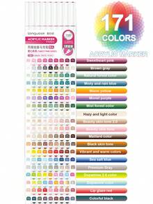 Set di 171 colori di pennarelli acrilici liquidi diretti Languo, penne riempitive con testina morbida e capacità elevata, colori macaron, grigio, marrone e colorati, adatti per studenti, pittura di personaggi dei cartoni animati, impermeabili per carta, arte fai-da-te, graffiti su pietra, vetro e ceramica, disponibili in 207 colori, idea regalo, essenziali per il ritorno a scuola, forniture per l'arte di San Valentino, set di cancelleria