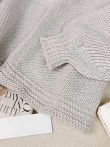 Áo khoác cardigan dáng rộng thời trang màu trơn thanh lịch cho nữ, áo len tay loe trễ vai, áo khoác dệt kim polyester đa năng cho thường ngày, hẹn hò, thu/đông - Kaki nhạt - Xem 10