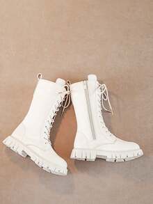 Girls' Fashion Versatile Zipper Lace-Up Tall Boots, Boots